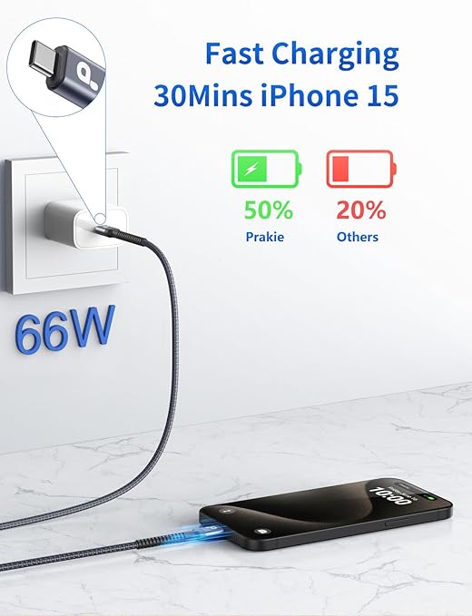 PRAKIE USB C to USB C Cable 6FT, USB Type C Fast Charging Cable 2Pack Nylon - Image 2