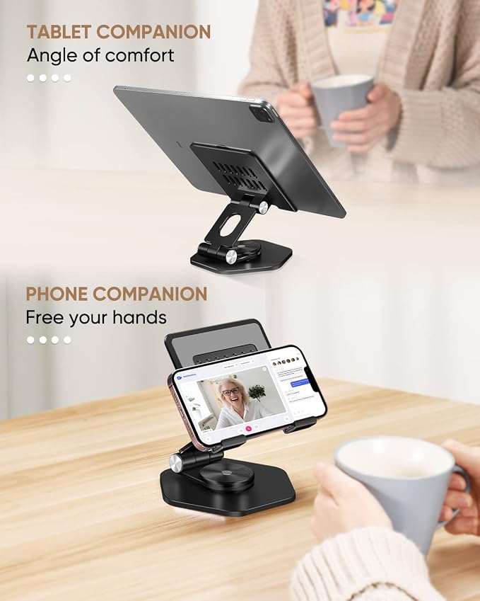 Foldable Aluminum Tablet Stand for Desk, 360° Swivel iPad & Tablet Holder – - Image 6
