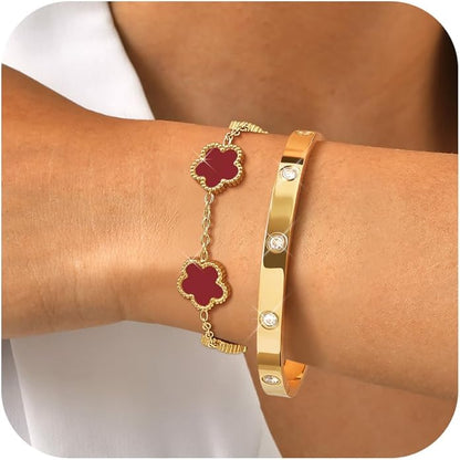 MPRAINBOW Womens Stackable Gold Bracelets Jewelry, 18K Gold Plated Floral by MPRAINBOW