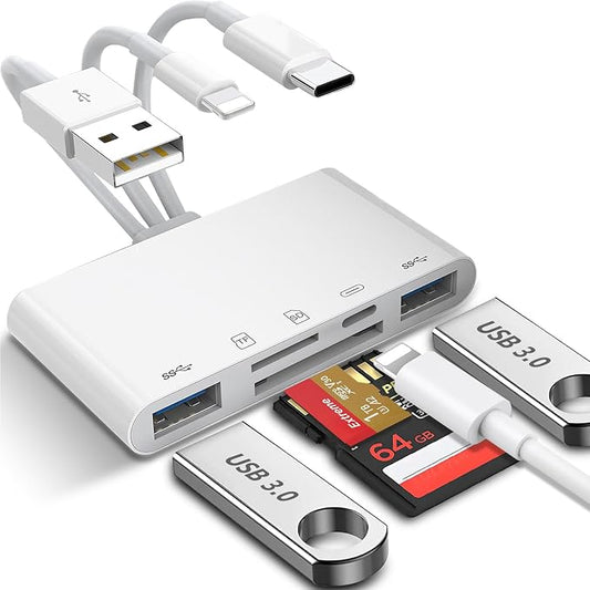5-in-1 Memory Card Reader for iPhone, SD Card Reader USB C OTG Adapter by Herfair