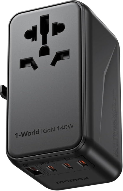 MOMAX 140W Universal Travel Adapter, GaN Technology, EU/UK/AUS/US/JP Worldwide by MOMAX