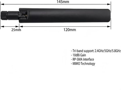 2X WiFi 6E Tri-Band Antenna 10dBi 2.4GHz/5GHz/5.8GHz High Gain MIMO RP-SMA Male - Image 7