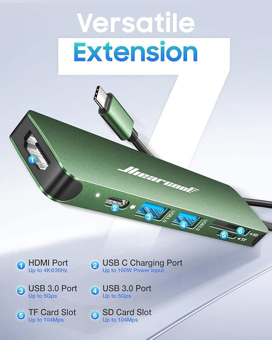 Hiearcool USB C Hub, USB-C Adapter, 7 in 1 USBC to HDMI Multi-Port Adapter - Image 2