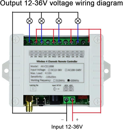 DC 12V 24V 36V 4CH Remote Control Switch 433Mhz 10A Wireless Remote Control - Image 5