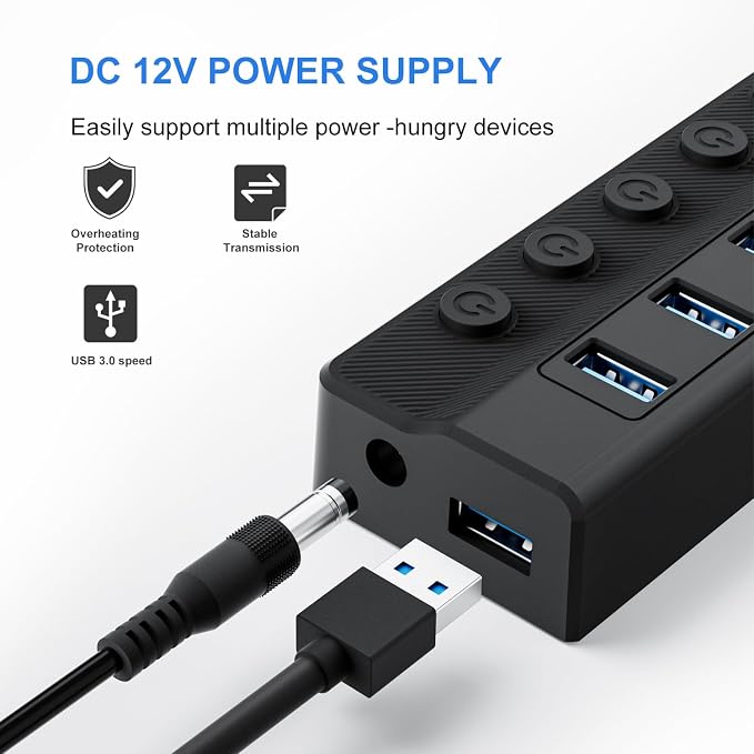 Powered USB Hub 3.0, 10-Port USB Splitter Hub - Image 5