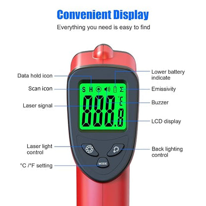 Digital Infrared Thermometer Gun -58℉ to 1022℉, Adjustable Emissivity, Laser - Image 6