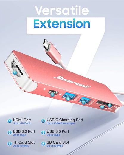 Hiearcool USB C Hub, USB-C Dongle, 7IN1 USBC to HDMI Multple Adapter Compatible - Image 2