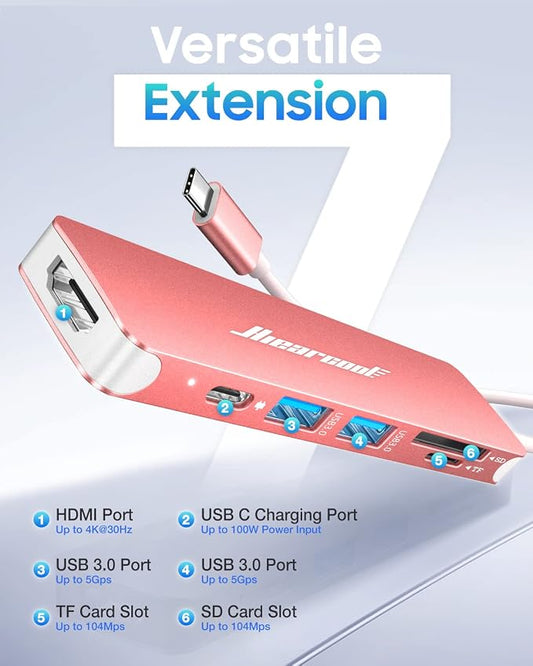 Hiearcool USB C Hub, USB-C Dongle, 7IN1 USBC to HDMI Multple Adapter Compatible - Image 2