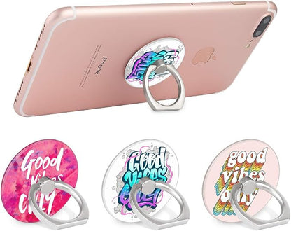 Bonoma Phone Ring Holder, 3 Pack Good Vibes Only Universal Finger Ring Stand - Image 3