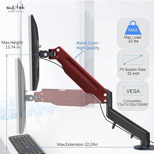 Suptek Monitor Mount Gas Spring Monitor Arm Desk Mount Fully Adjustable Fits 17 - Image 2