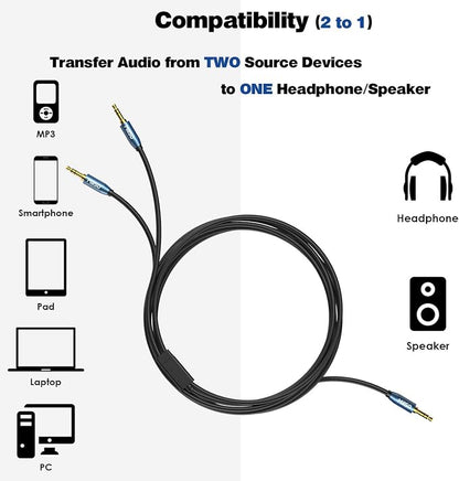 MillSO Audio Splitter, SapphireBlue&Gold-Plated 8 Feet 3.5mm Male to 2 Male - Image 6