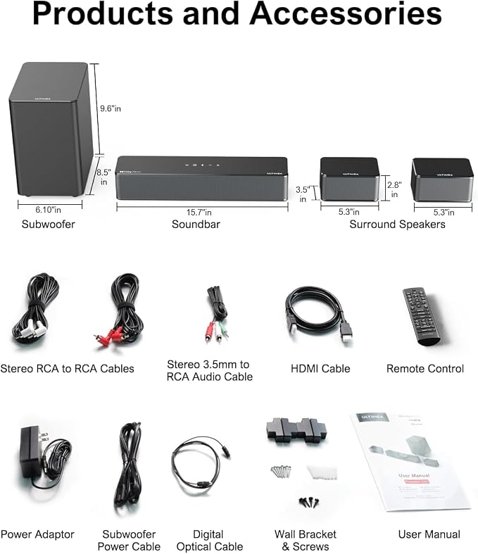 ULTIMEA 5.1 Sound Bar, 410W Dolby Atmos Surround Sound System - Image 7