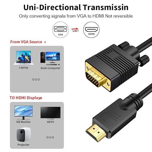 VGA to HDMI Cable 3ft with Audio, VGA to HDMI Converter Adapter Cable - Image 5