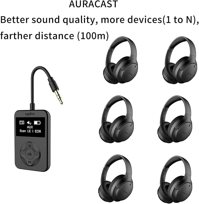 eppfun Bluetooth Auracast Transmitter, AptX Lossless, AptX HD, USBC/3.5mm Aux - Image 2
