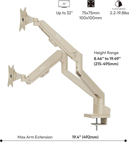 Pixio PS1D Wave Beige Dual Monitor Arm Stand Desk Mount - Image 4