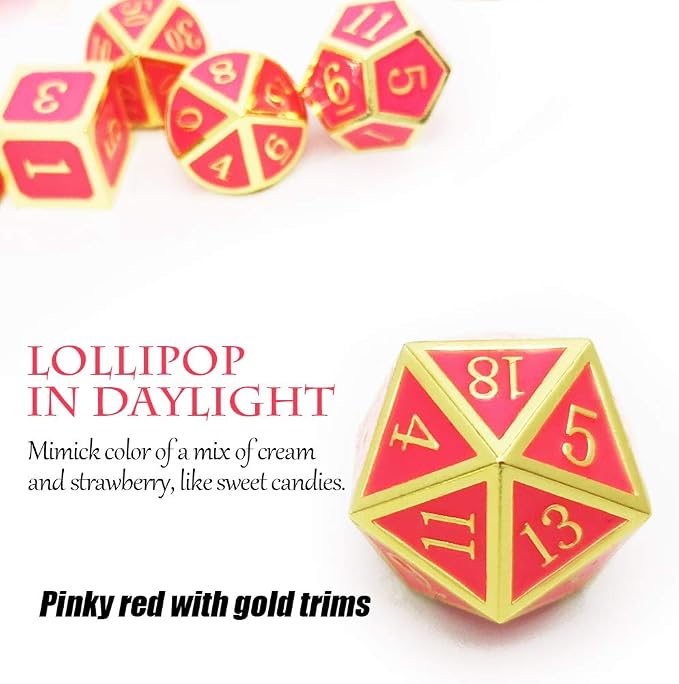 Haxtec Glow in The Dark Metal DND Dice Set Gold Pink D&D Dice Compatible - Image 6