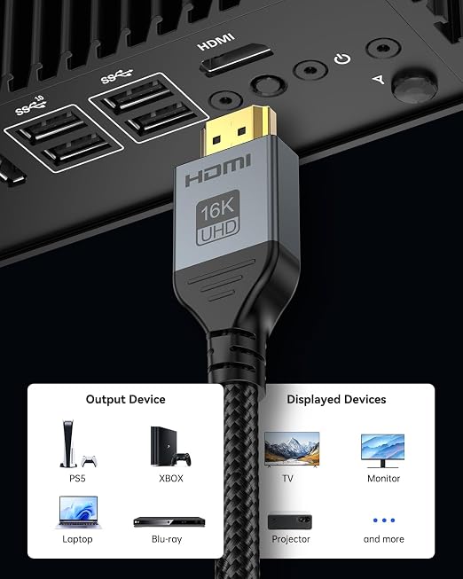 16K 8K HDMI Cable 96Gbps 6.6 FT, Ultra High Speed HDMI 2.2 Cable 16K@60Hz - Image 5