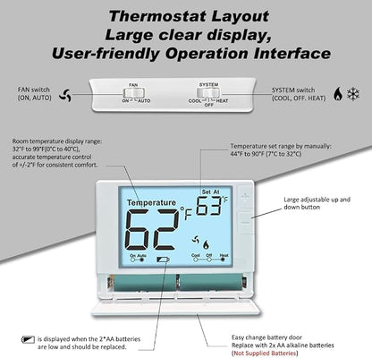 Multi Stage Thermostat for Home Cooling and Heating, 2 Heat/2 Cool, Super Clear - Image 4