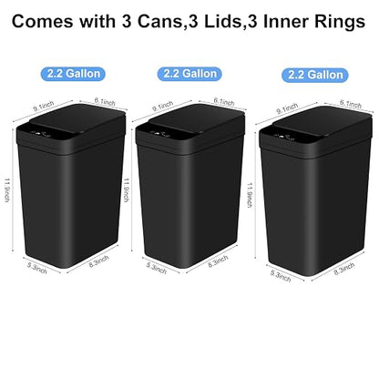 Anborry Bathroom Automatic Trash Can 3 Pack 2.2 Gallon Motion Sensor Touchless - Image 4