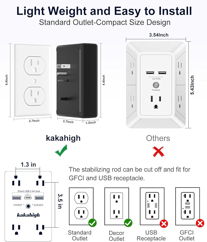 Black Wall Power Strip, 8 Way Outlets - Image 4