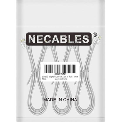 NECABLES 3Pack Phone Cord 2ft Telephone Cord Phone Cable RJ11 6P4C Male to Male - Image 4