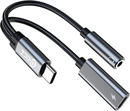 USB Type C to 3.5mm Headphone and Charger Adapter, 2 in 1 USB C to Aux Audio by KINBOOFI