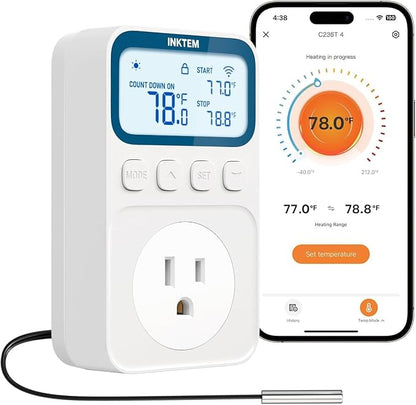 WiFi Plug in Thermostat Outlet, Temperature Controlled Outlet by TemperatureController