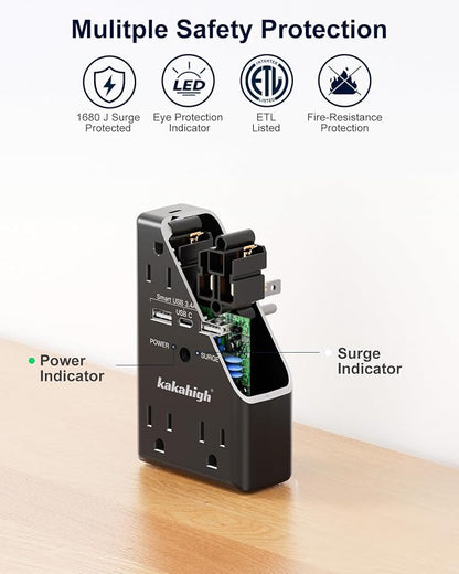 Black Wall Power Strip, 8 Way Outlets - Image 6