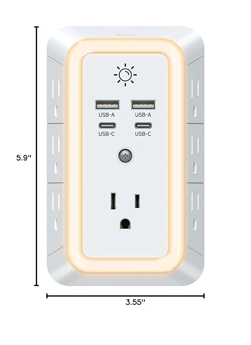 Multi Plug Outlet, USB Wall Charger, Surge Protector, 7 Outlet Extender - Image 7