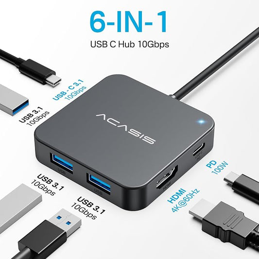 USB C Hub 10Gbps, 100W Power Delivery, 3 USB A3.1+1 USB-C 3.1 Data Port - Image 2