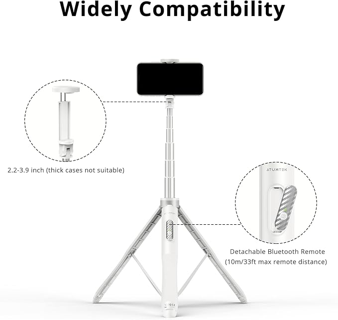 ATUMTEK 51" Selfie Stick Tripod, All in One Extendable Phone Tripod Stand - Image 6