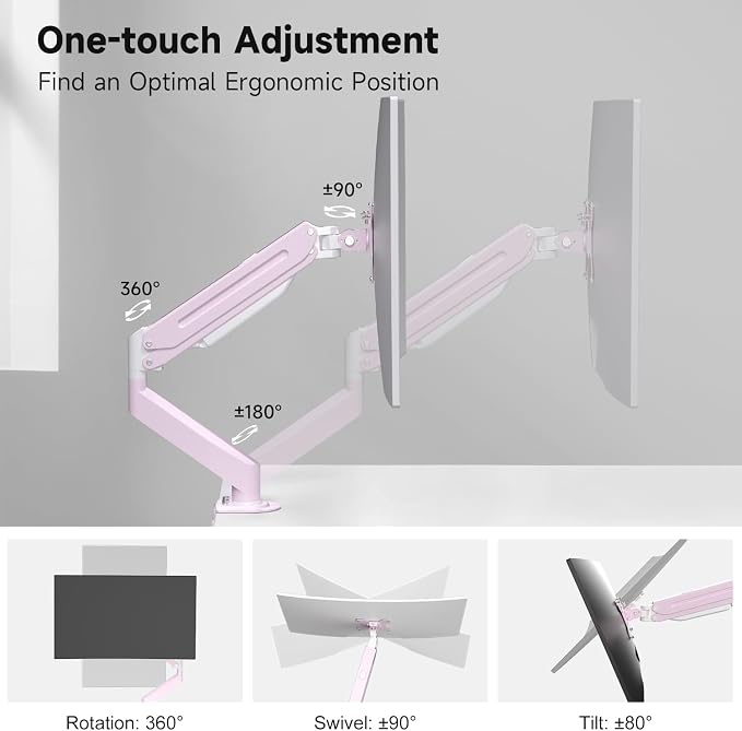 Suptek Monitor Mount Gas Spring Monitor Arm Desk Mount Fully Adjustable Fits - Image 3
