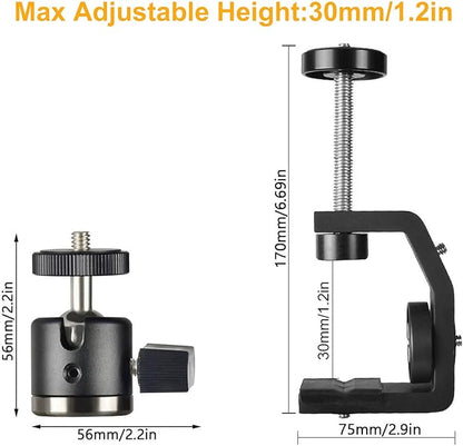 UTEBIT Super Clamp Mount with Mini Ball Head Mount, 1/4 Screw Hot Shoe Adapter - Image 2
