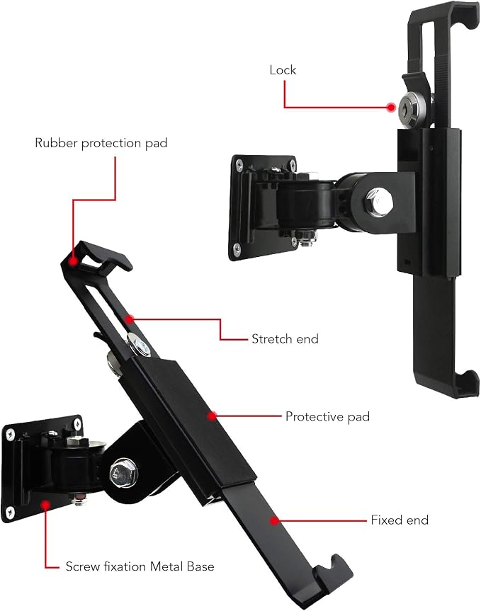 Tablet Wall Mount Holder with Lock and Key, Rotate Design Arbitrary Adjustment - Image 5