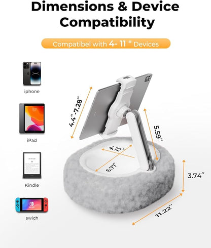 Kindle Pillow Stand – Soft Grey Fuzzy Tablet Holder - Image 3