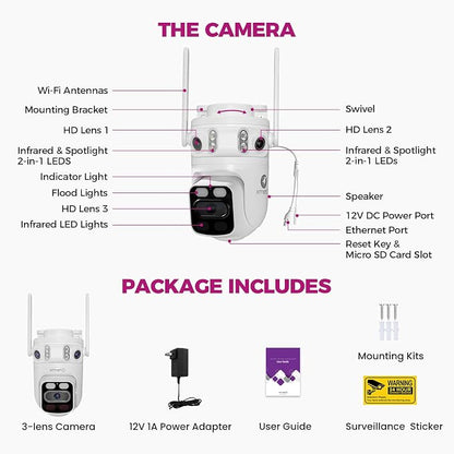 xmartO 6MP Tri-Lens WiFi Security Camera, 360° Pan Tilt AI Auto Tracking - Image 9