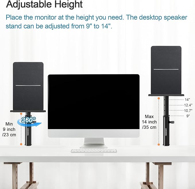 Set of 2 Studio Monitor Stands Desktop Clamp Speaker Stands Against The Wall - Image 5