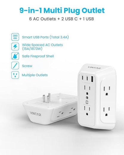 Surge Protector Outlet Extender, VINTAR 6 Outlet Splitter - Image 2