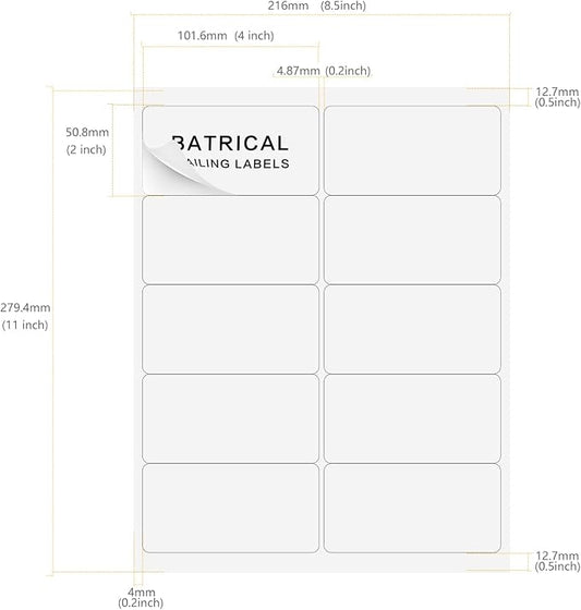 Batrical 2" x 4" Shipping Labels, 1000 Labels, Matte Finish, 10 per Sheet - Image 2