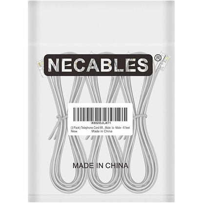 NECABLES 3Pack Phone Cord 6ft Telephone Cord Phone Cable RJ11 6P4C Male to Male - Image 4