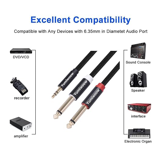 3.5mm to Dual 1/4 Adapter 1/8 to 6.35mm TS Mono Audio Cable Stereo Breakout - Image 2