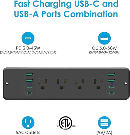 HHSOET 16 in 1 Recessed Power Strip Flat Plug, 45W Fast Charging Furniture - Image 3