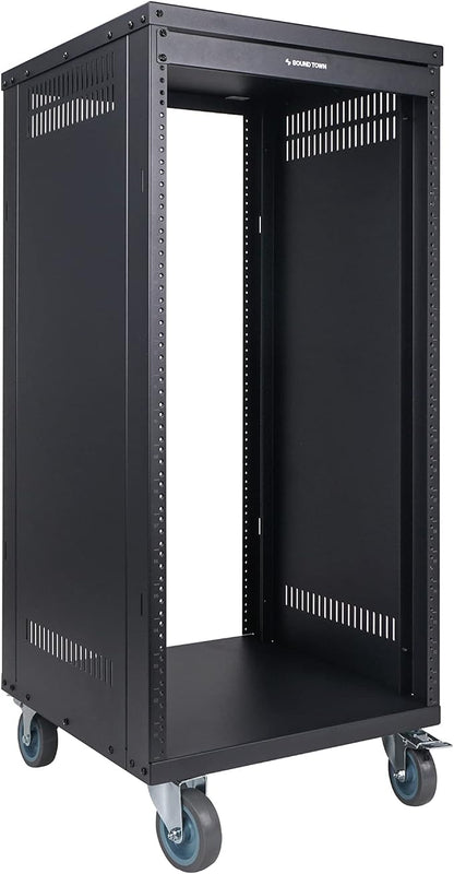 Sound Town 21U Universal Steel Rack, w/Mesh Doors, Locking Casters, Vented Side - Image 2