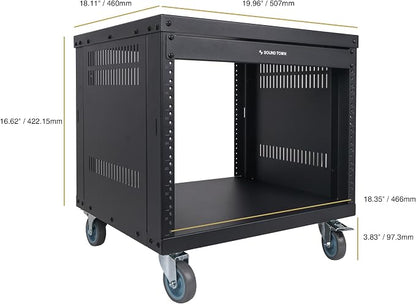 Sound Town 8U Universal Steel Rack, w/Mesh Doors, Locking Casters, Vented Side - Image 6