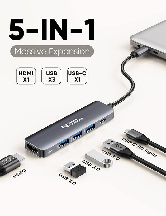 USB C Hub, CableCreation 5-in-1 USB C to HDMI Multiport Adapter, 100W PD - Image 2