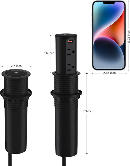 Pop up Outlet for Countertop, 2.5 Inch Hole Desktop Power Grommet, Recessed - Image 5