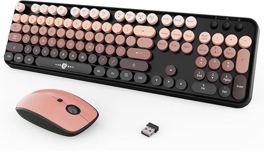 Wireless Keyboard and Mouse Combo, 104 Round Keys Cute Colorful Keyboard and by TT-FOPETT