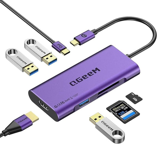 USB C Hub, QGeeM USB 4k to HDMI Adapter, 7 in 1 USB-C Dongle by QGeeM