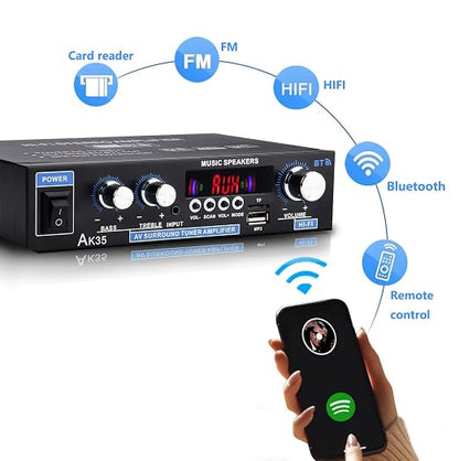 AK35 Stereo Amplifier Home Audio Bluetooth 5.0 Max 200W 2.0 Channel Mini - Image 3