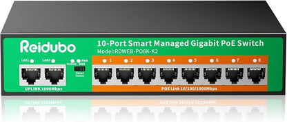 10-Port Gigabit Managed PoE Switch, 8 PoE+ Ports@120W by ReiduboSecurityPoECameraSwitch